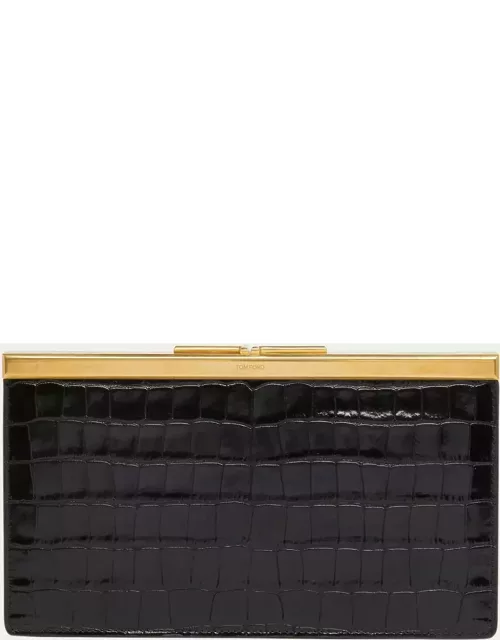Shiny Croc-Embossed Crossbody Bag in Leather