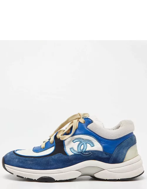 Chanel Tri Color Suede Satin and Leather CC Low Top Sneaker