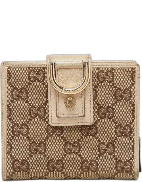 Gucci Beige GG Canvas and Leather Abbey D Ring Compact Wallet
