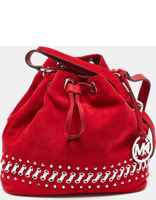 Michael Kors Red Suede and Leather Frankie Drawstring Bag