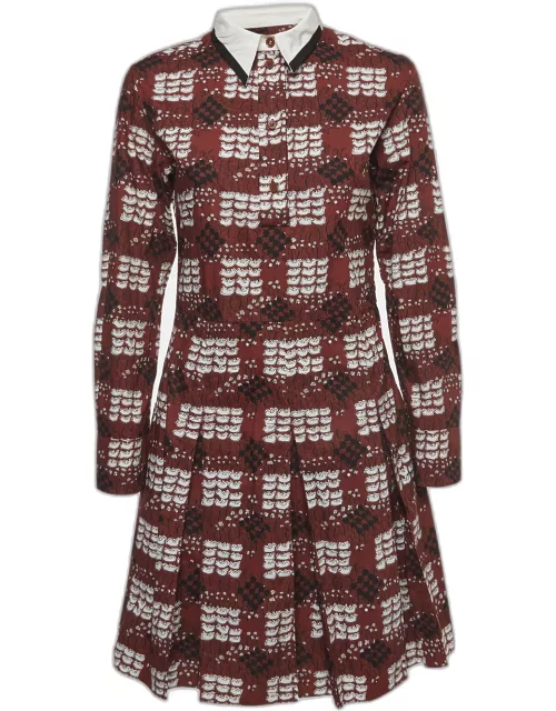 Marni Summer Edition 2013 Brown Print Cotton Pleated Button Front Shirt Dress