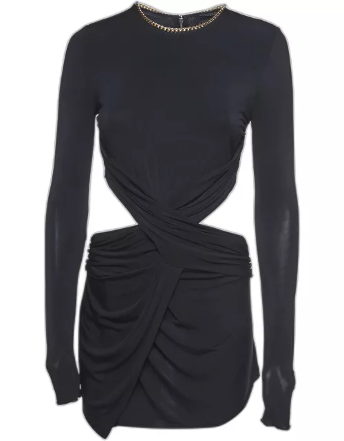 Elisabetta Franchi Black Jersey Chain Detail Cut-out Mini Dress