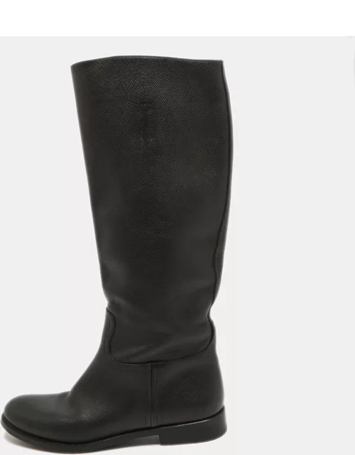Prada Black Leather Knee Length Boot
