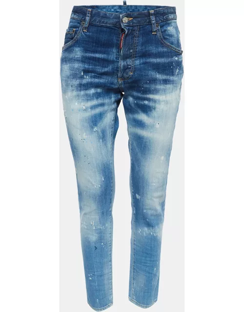 Dsquared2 Blue Washed & Distressed Denim Skinny Dan Jeans