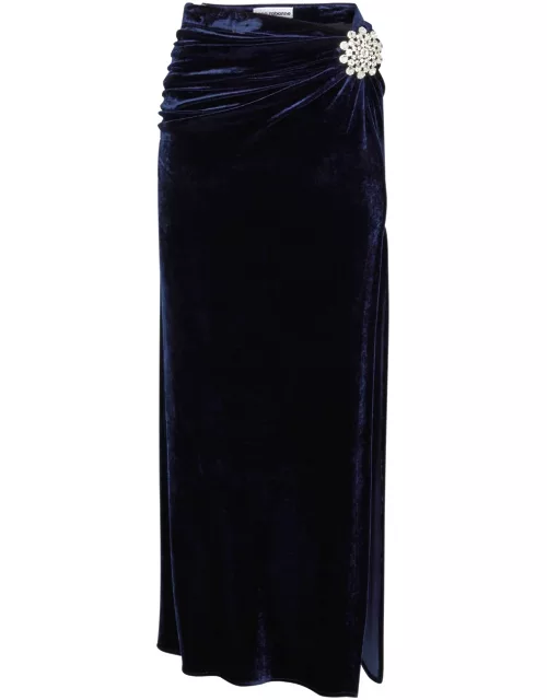 Rabanne Crystal-embellished Velvet Maxi Skirt - Navy - 38 (UK10 / S)