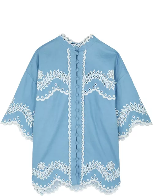 Zimmermann Junie Floral-embroidered Linen Shirt - Blue - 1 (UK 10 / S)