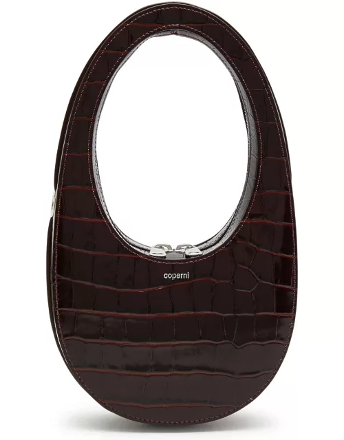 Coperni Swipe Mini Crocodile-effect Leather top Handle bag - Brown