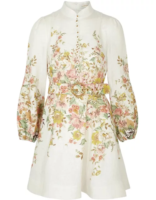 Zimmermann Matchmaker Floral-print Linen Mini Dress - Cream - 3 (UK 14 / L)