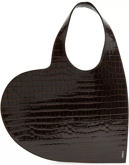 Coperni Heart Crocodile-effect Leather Tote - Brown