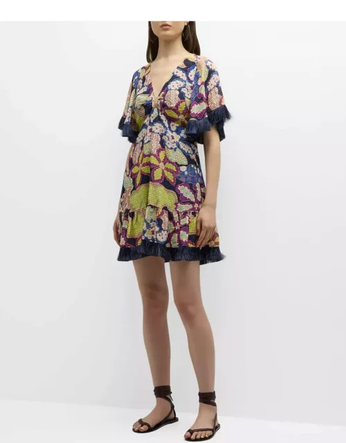 Octavia Floral-Print Fringe Mini Dres