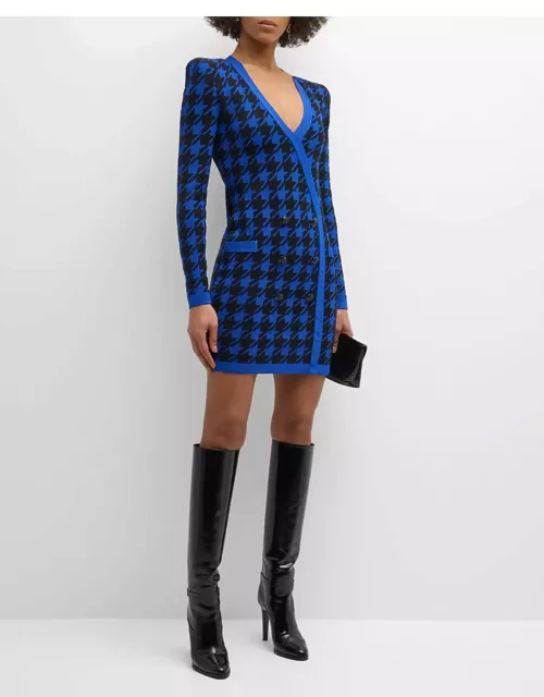 Odell Long-Sleeve Houndstooth Knit Mini Dres