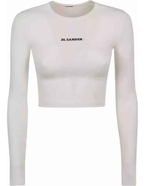 Jil Sander Crew Neck Long Sleeve Crop Top With Printed Logo