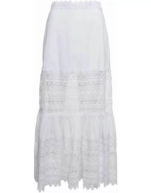 Charo Ruiz viola White Flounced Skirt With Lace Inserts In Cotton Blend Woman