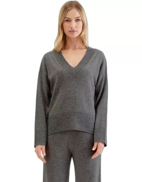 Dark-Grey Wool-Cashmere V-Neck Sweater
