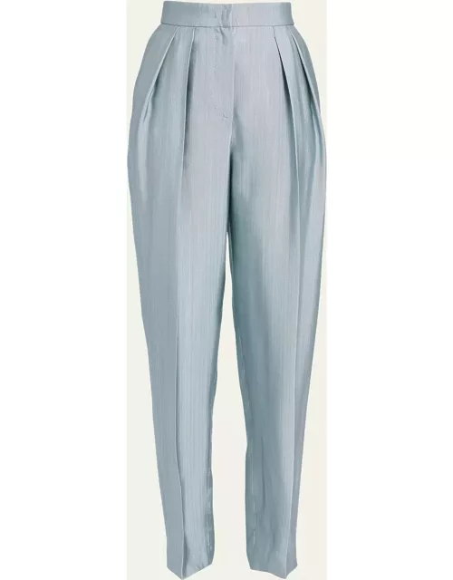 Textured Viscose Tapered-Leg Pleated Trouser