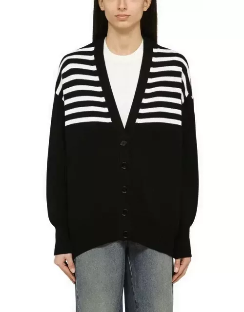 Black striped wool-blend cardigan