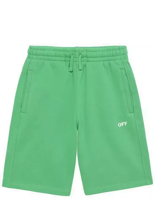 Green cotton shorts with logo