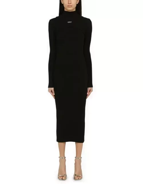 Black cotton midi dress with logo