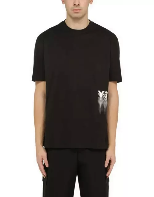 Black crew-neck t-shirt with logo blur