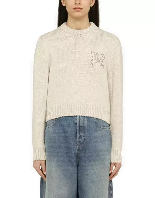 White wool-blend sweater with logo