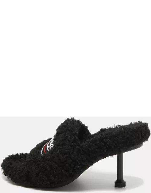 Balenciaga Black Faux Shearling Fur Furry Slide Sandal