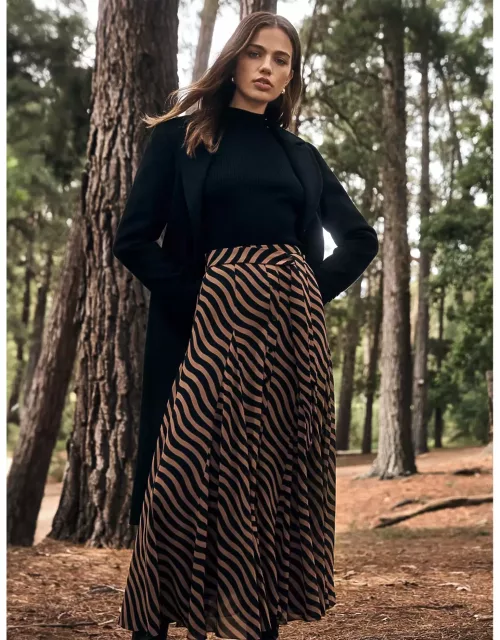 Forever New Women's Donna Godet Midi Skirt in Tan Waved Stripe
