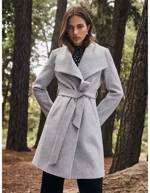 Forever New Women's Annika Shawl Collar Wrap Coat in Light Grey Marle
