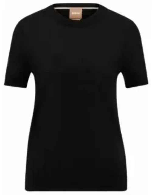 Short-sleeved sweater in Merino wool- Black Women's Sweater