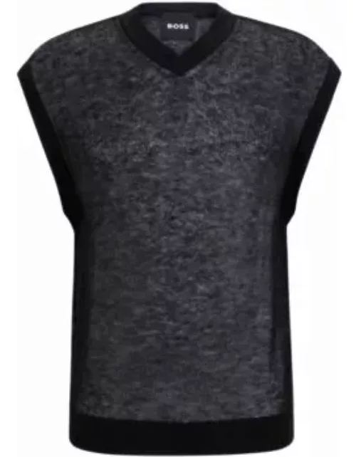 Regular-fit sleeveless sweater in a translucent knit- Black Men's Sweater