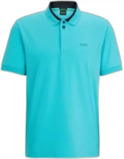 Stretch-cotton polo shirt with 3D-stripe collar- Light Green Men's Polo Shirt