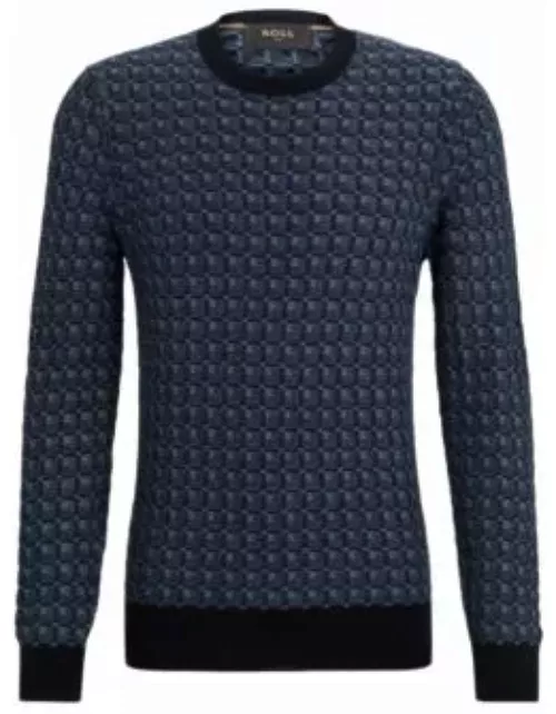 Regular-fit sweater in silk with geometric structure- Dark Blue Men's Sweater