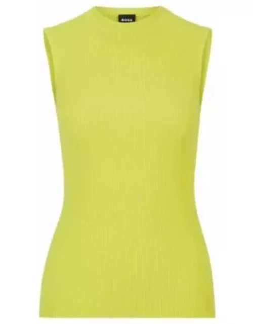 Sleeveless mock-neck top with ribbed structure- Yellow Women's Top