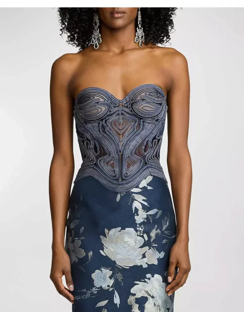 Bronya Embroidered Tulle Strapless Bustier Top