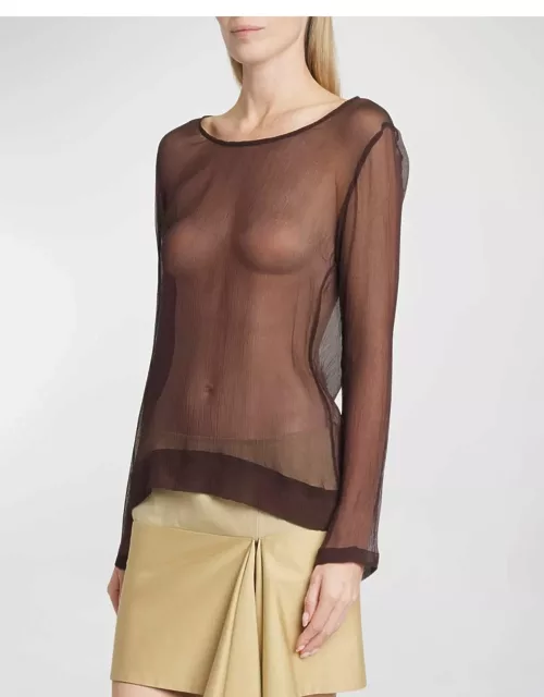 Carlotta Long-Sleeve Sheer Crinkle Silk Shirt