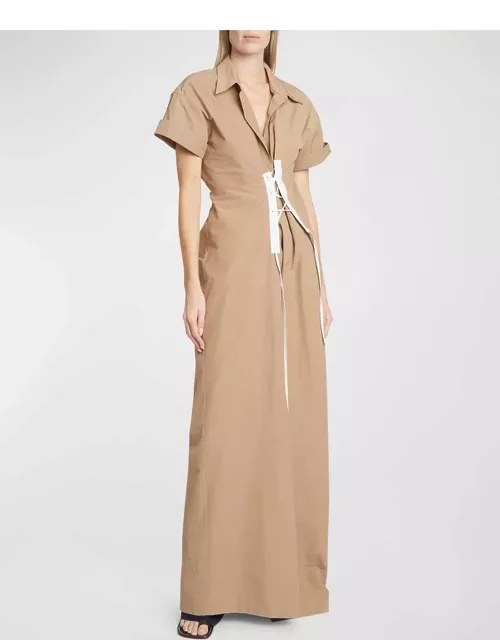 Delick Short-Sleeve Lace-Up Maxi Shirtdres
