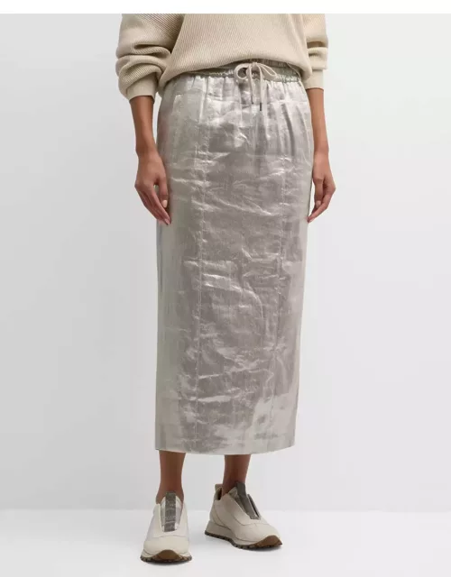 Metallic Linen Column Midi Skirt