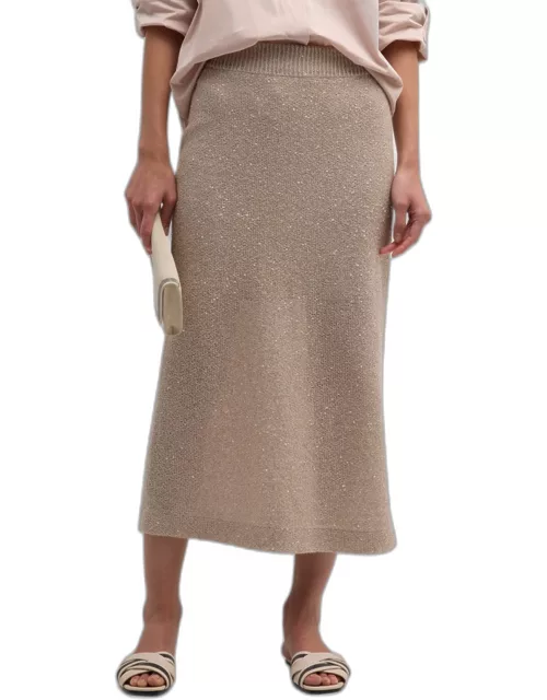 Cashmere Silk Linen Paillette Midi Skirt