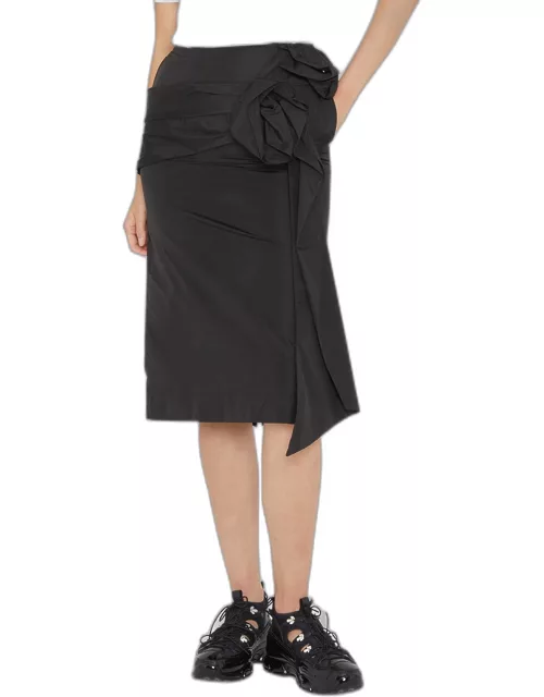 Pressed Rose-Applique Midi Pencil Skirt
