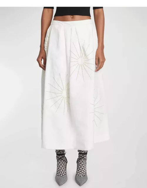 Soni Starburst Embroidered Pleated Midi Skirt