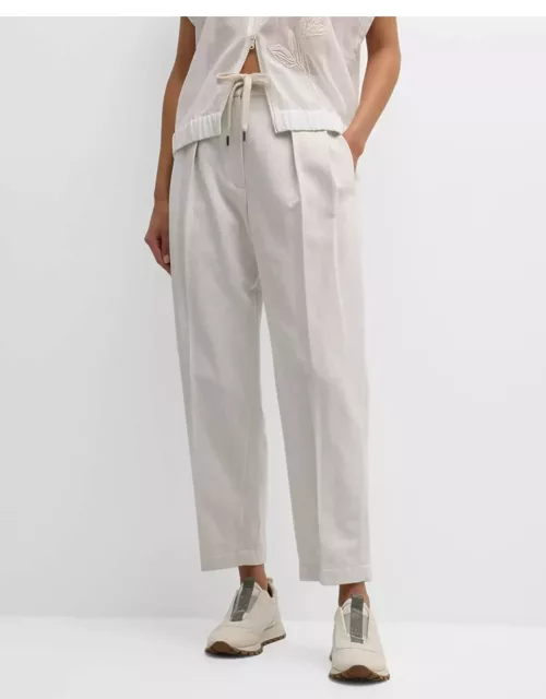 Cotton-Linen Pleated Straight-Leg Pull-On Pant