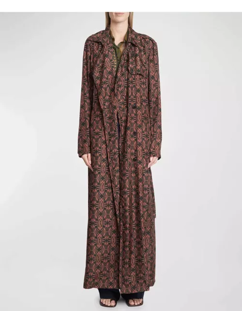 Renwicks Abstract-Print Belted Long Trench Coat