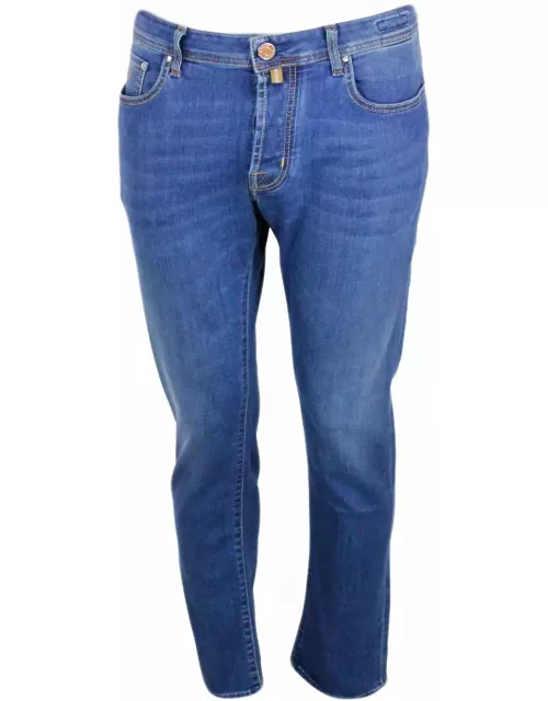Jacob Cohen Bard J688 Luxury Edition Denim Trousers In Soft Stretch Denim With 5 Pockets With Closure Buttons And Lacquered Pony Skin Button With Logo