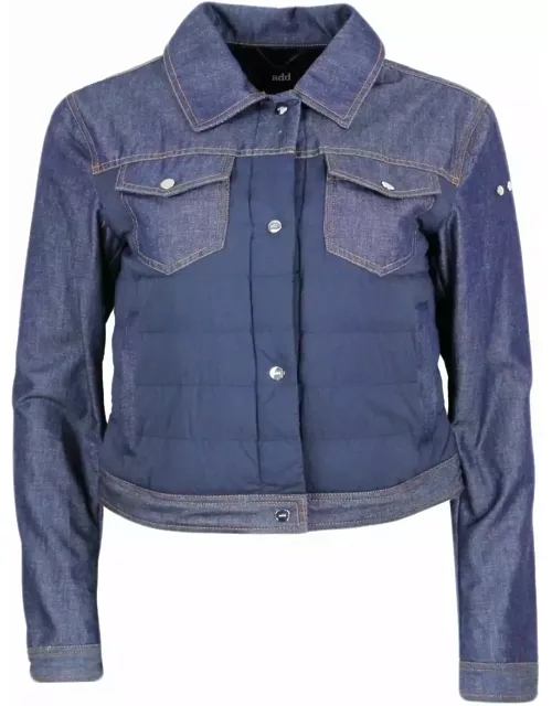 Jacket In Soft Denim With Lightly Padded Technical Fabric Parts And Zip Closure.