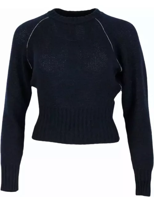 Fabiana Filippi Slim-fit Long-sleeved Cashmere Crew-neck Sweater With Raglan Sleeves Embellished With Rows Of Monili On The Armhole