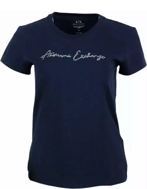 Armani Collezioni Short-sleeved Crew-neck T-shirt With Studded Logo On The Chest