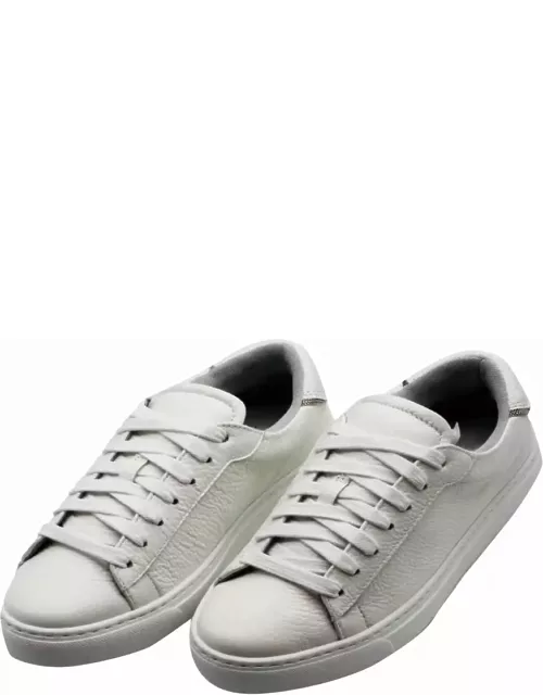 Fabiana Filippi Sneakers In Soft Textured Leather With Rows Of Monili On The Back. Lace Closure