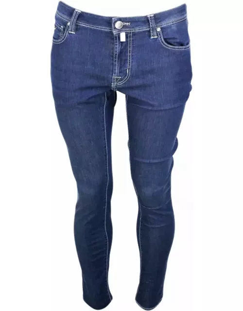 Sartoria Tramarossa Leonardo Zip Trousers In 5-pocket Super Stretch Selvedge Denim With Tone-on-tone Tailored Stitching And Suede Tab And Zip Closure