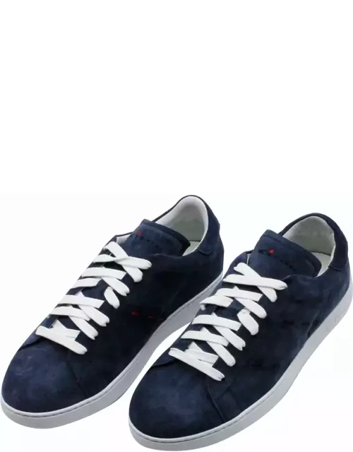 Kiton Lightweight Sneaker In Soft Suede With Contrasting Color Finishes And Stitching. Tongue With Logo Print And Lace Closure.