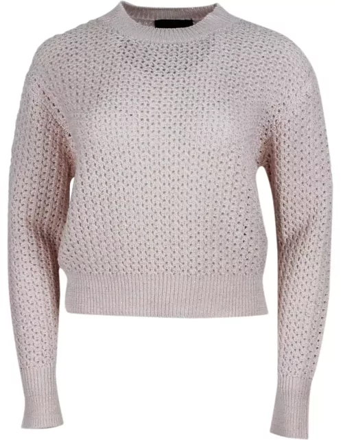 Fabiana Filippi Long-sleeved Crew-neck Sweater In Cotton And Linen With Loose-weave Workmanship With Microsequin