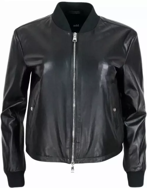 Add Jacket In Soft And Real Lambskin With College Collar And Zip Closure. Stretch Knit Collar And Cuff